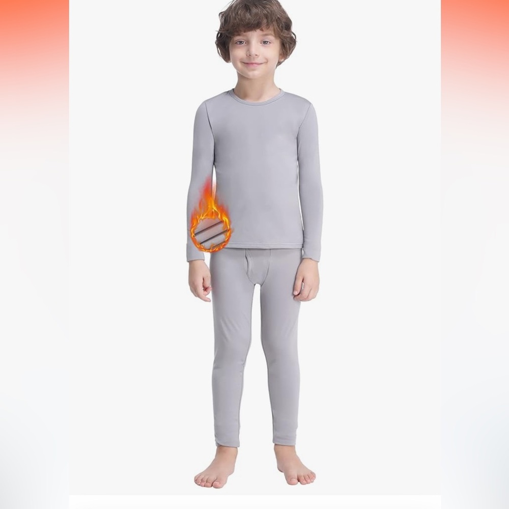 MANCYFIT Thermal Underwear For Boys Fleece Ultra Soft Dark Grey X-Large